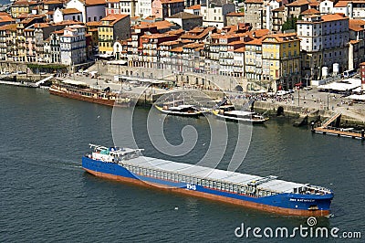 Aerial view of Porto with river Douro and Ribeira Editorial Stock Photo
