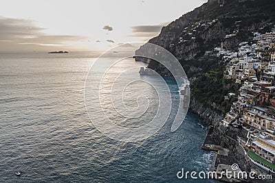 Aerial view of Positano with colourful rooftop along the Amalfi coast, Salerno, Italy Stock Photo