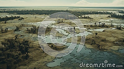 Aerial View Of Post-apocalyptic Swamp With Birds Stock Photo