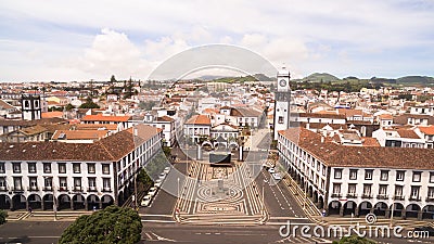Aerial view of Praca da Republica in Ponta Delgada, Azores, Portugal. Stock Photo