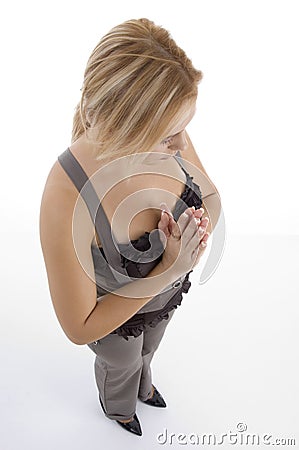 Aerial view of praying female Stock Photo