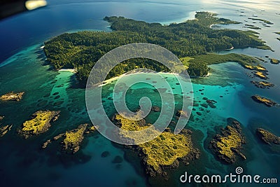aerial view of pristine island coastlines Stock Photo