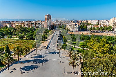 Aerial view of puente de serranos bridge in Valencia, Spain Editorial Stock Photo