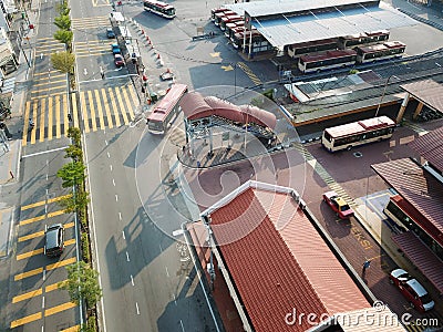 Aerial view Rapid Penang bus move at Pengkalan Weld. Editorial Stock Photo