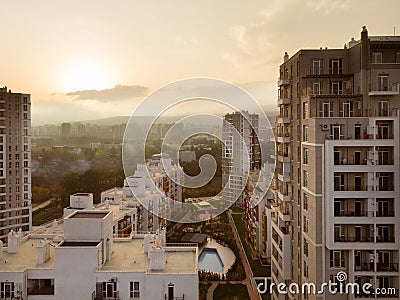 Aerial view real estate building facades in Tbilisi, Georgia capital in autumn view Stock Photo