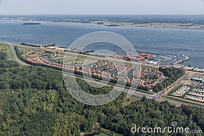 Aerial view recreation park and harbor in Dutch province Flevoland Stock Photo