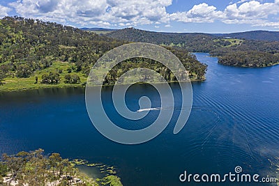 Aerial view of Lake Lyell near Lithgow in regional Australia Stock Photo