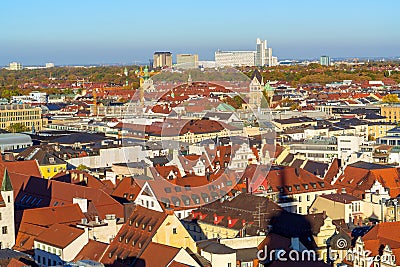 Aerial view of red roofs in old city, Munich, Germany Stock Photo