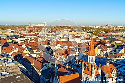 Aerial view of red roofs in old city, Munich, Germany Stock Photo