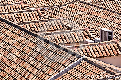 Aerial view of red tile roofs Stock Photo