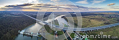 Redzinski Bridge over the Odra River in Wroclaw from a bird's eye view Stock Photo