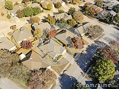 Top view typical Texas residential neighborhood with colorful au Stock Photo