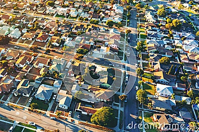 Aerial view of of a residential neighborhood in LA Stock Photo