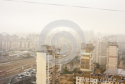 Aerial view of residential skyscrapers in Troyeshchyna in Kyiv, Ukraine. Buildings of the Soviet period Stock Photo