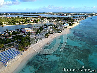 Aerial view of the resorts along the shore with private white beaches near Grand Turk, Turks & Caicos Stock Photo