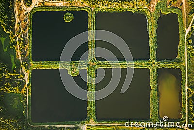 Aerial View Retention Basins, Wet Pond, Wet Detention Basin Or Stormwater Management Pond, Is An Artificial Pond With Stock Photo