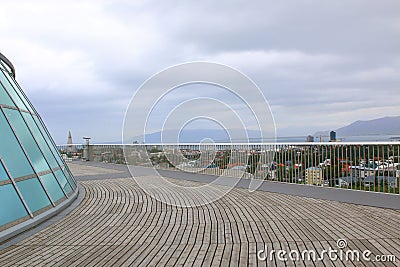 Aerial view of Reykjavik, Iceland with harbor and skyline mountains. Stock Photo