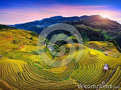 Aerial view of Rice terraces at Mam xoi viewpoint in Mu cang chai, Vietnam. Stock Photo