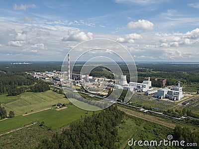 Aerial view of Riga TEC -2 Electricity power station drone top Stock Photo