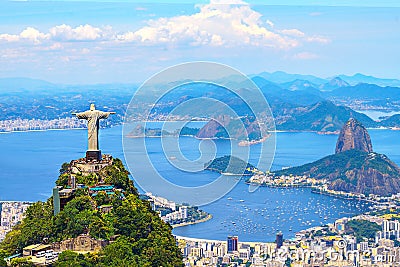 Aerial view of Rio de Janeiro with Christ Redeemer and Corcovado Mountain Editorial Stock Photo