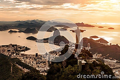 Aerial view of Rio de Janeiro with Christ Redeemer and Corcovado Mountain Editorial Stock Photo