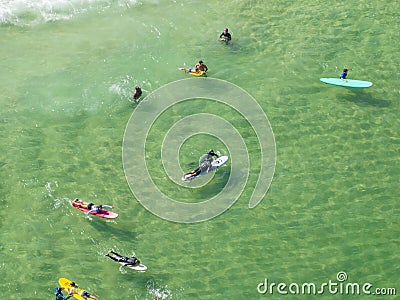 Aerial view of Rio de Janeiro, surfers in the water, Ipanema beach. Brazil Editorial Stock Photo