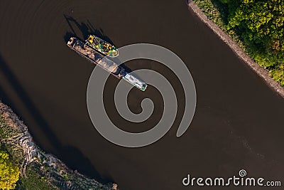 Aerial view of a river barge Stock Photo