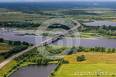 Aerial view of river Lielupe bridge in Latvia Stock Photo