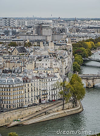 Aerial view on River Seine with bridges Stock Photo
