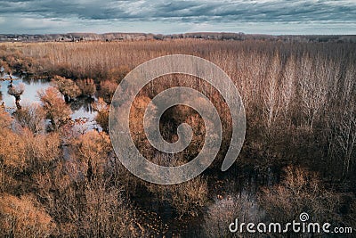 Aerial view of river Tisza Tisa oxbow from drone pov Stock Photo