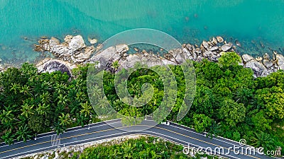 Aerial view of road and beach between Khanom and Sichon Stock Photo