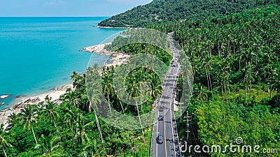 Aerial view of road and beach between Khanom and Sichon Stock Photo