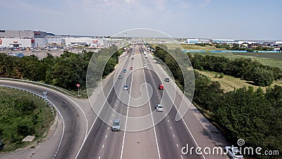 Top down aerial view of transportation highway overpass, ringway, roundabout Editorial Stock Photo