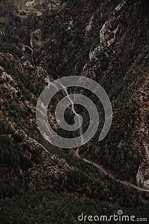 Aerial view of a road in the mountain in Canada Stock Photo