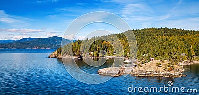 Aerial view of a rocky shore in Canadian Nature Landscape in Bowyer Island, BC, Canada Stock Photo