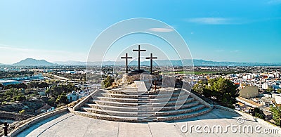 Monte Calvario and three crosses against blue sky view Stock Photo