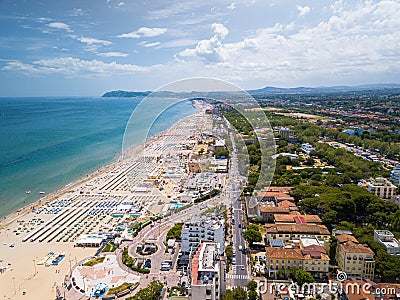 Aerial view of the Romagna coast with the beaches of Riccione, Rimini and Cattolica Stock Photo