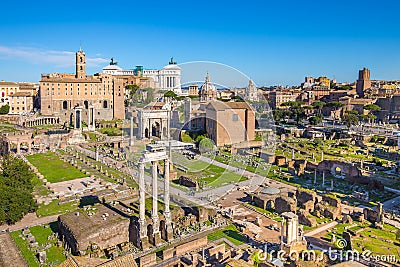 Aerial view of Roman Forum or Foro Romano in Rome, Italy Stock Photo