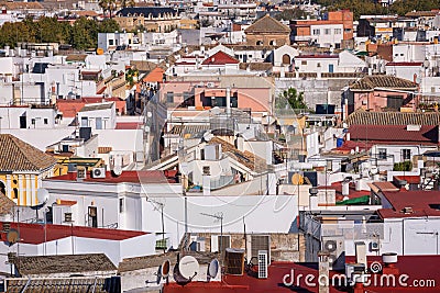 Aerial view of the roofs of Seville, Andalusia Spain Editorial Stock Photo