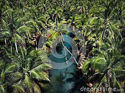 Aerial View of Rope Swing in Siargao Island - The Philippines Stock Photo