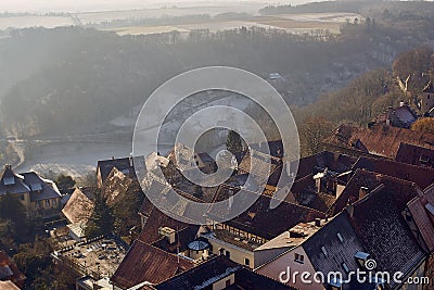 Aerial view of Rothenburg ob der Tauber historic town downtown Stock Photo