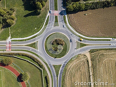 Aerial view of a roundabout and vehicle circulation Stock Photo