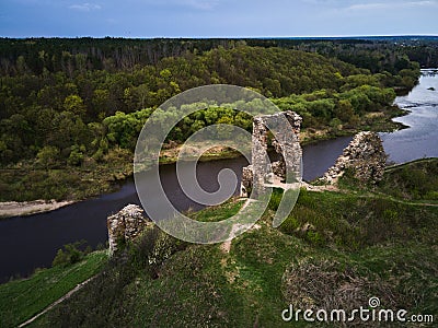 Aerial view of ruins of the castle in Gubkiv, Rivne region Stock Photo