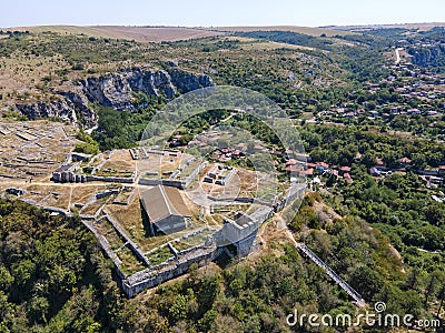 Aerial view of Ruins of medieval fortificated city of Cherven, Bulgaria Stock Photo