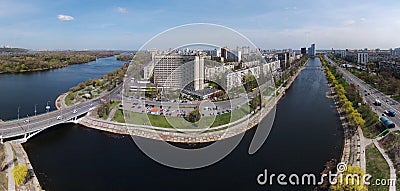 Aerial view of Rusanovka channel in Kiev Stock Photo