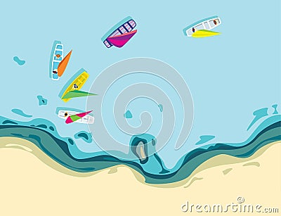 Aerial view of Sailboats Vector Illustration