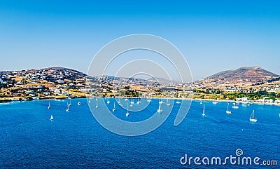 Aerial view of sailboats floating in the sea, Paros, Greece Stock Photo