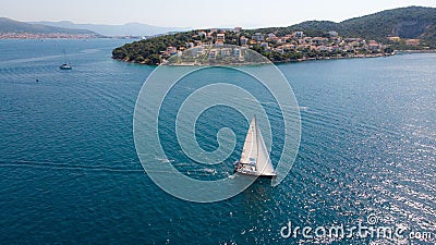 Aerial view of sailing boats in Croatia, the Mediterranean Sea. Editorial Stock Photo