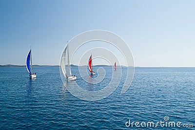 Aerial view of sailing yachts competition Editorial Stock Photo