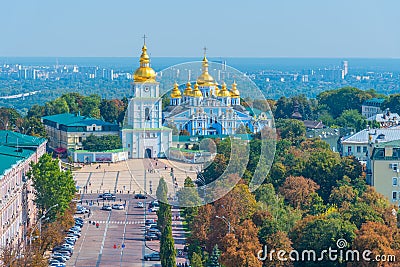 Aerial view of Saint Michael monastery in Kyiv, Ukraine Editorial Stock Photo